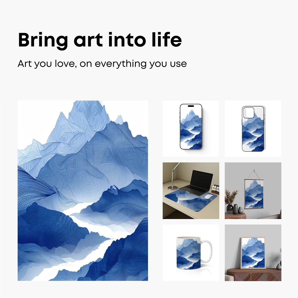 Blue Line Art Mountains: A Zen Landscape Symphony - Image 2