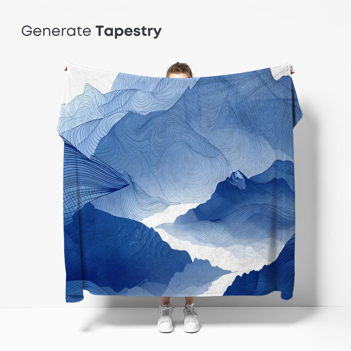 Blue Line Art Mountains: A Zen Landscape Symphony - Image 5