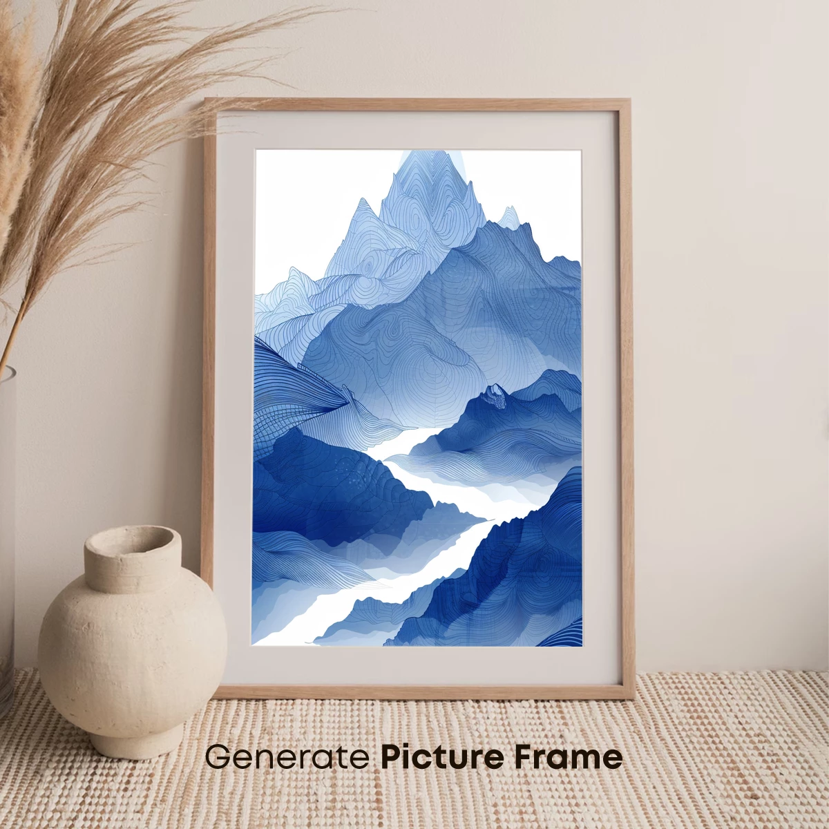 Blue Line Art Mountains: A Zen Landscape Symphony - Image 7