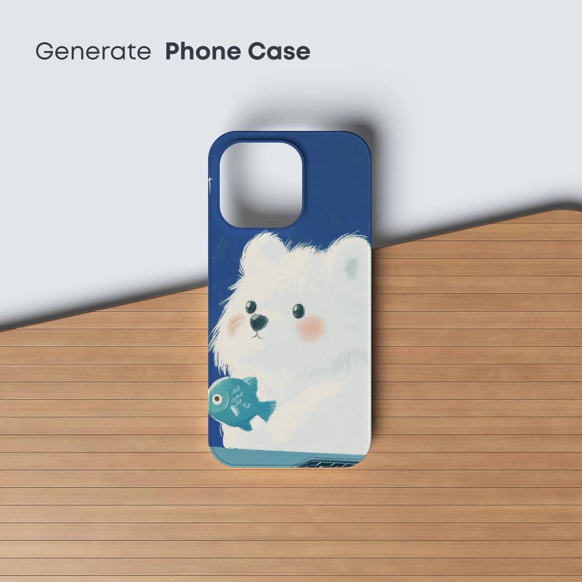 Fluffy Bear with Teal Fish: Whimsical Night Sky Art - Image 3