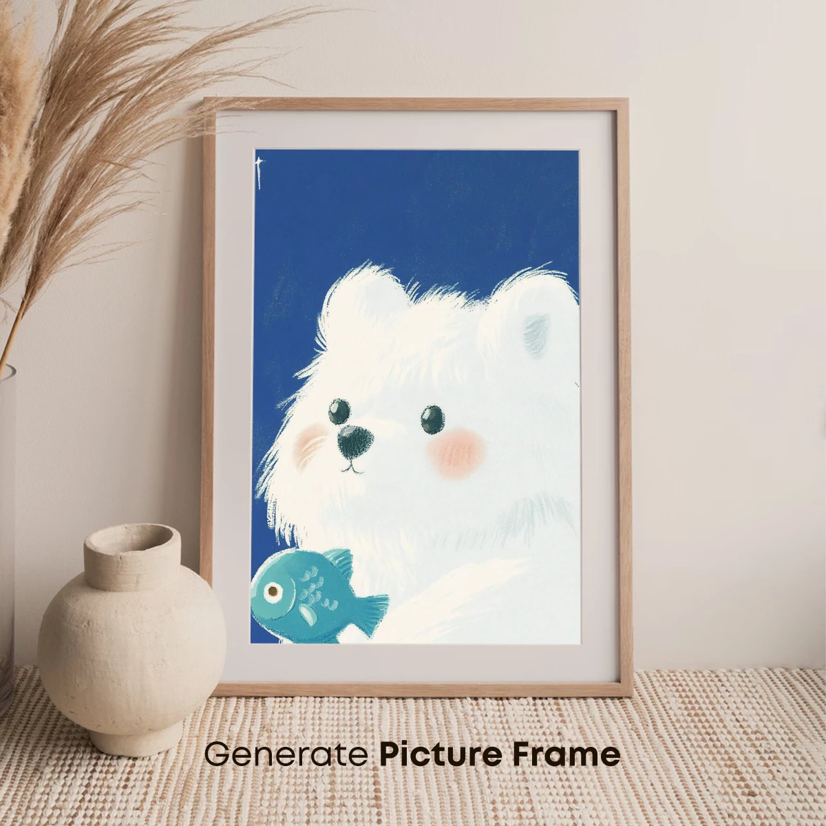 Fluffy Bear with Teal Fish: Whimsical Night Sky Art - Image 7