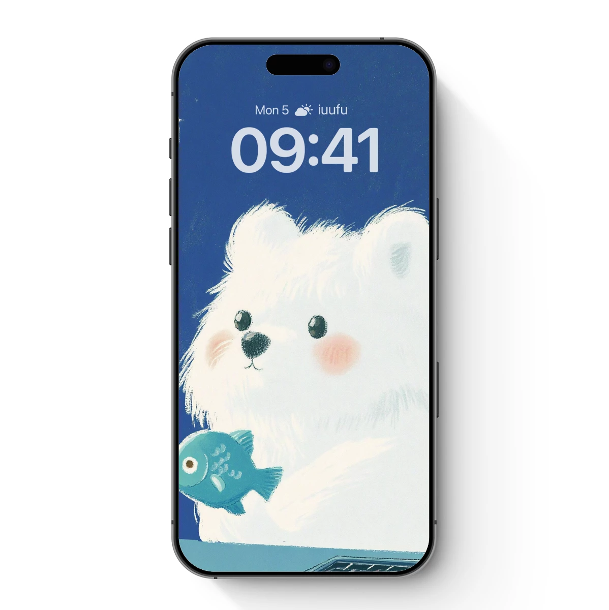 Fluffy Bear with Teal Fish: Whimsical Night Sky Art