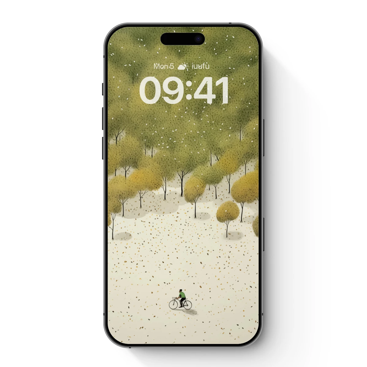 Autumnal Solitude: Cyclist Amidst Falling Leaves