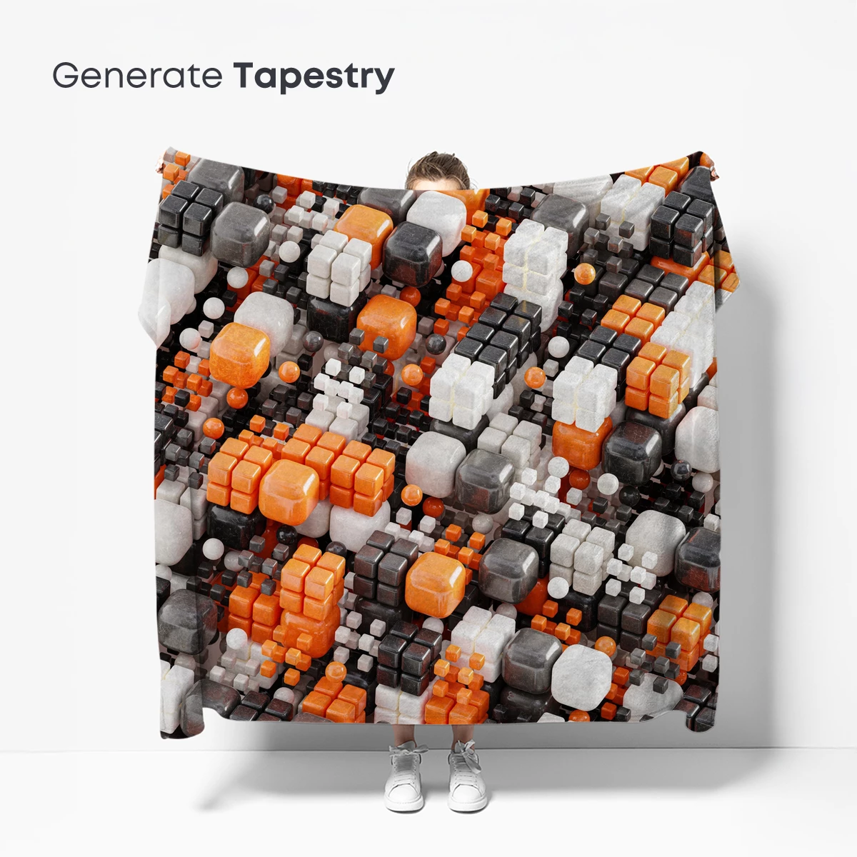 Cubist Mosaic Symphony: Orange, White, and Gray Harmony - Image 5