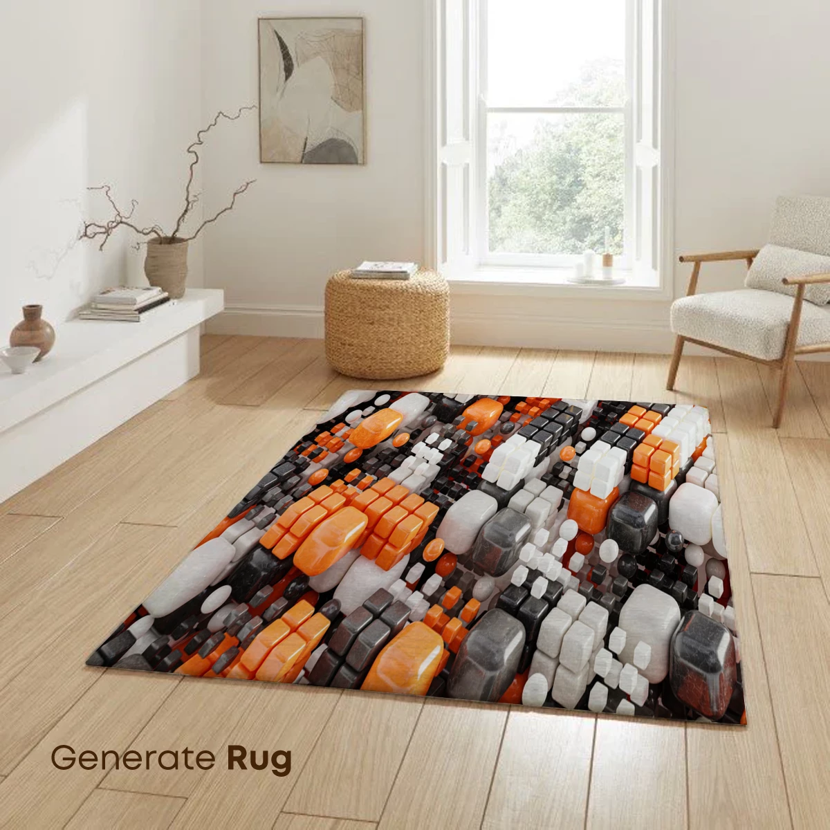 Cubist Mosaic Symphony: Orange, White, and Gray Harmony - Image 6