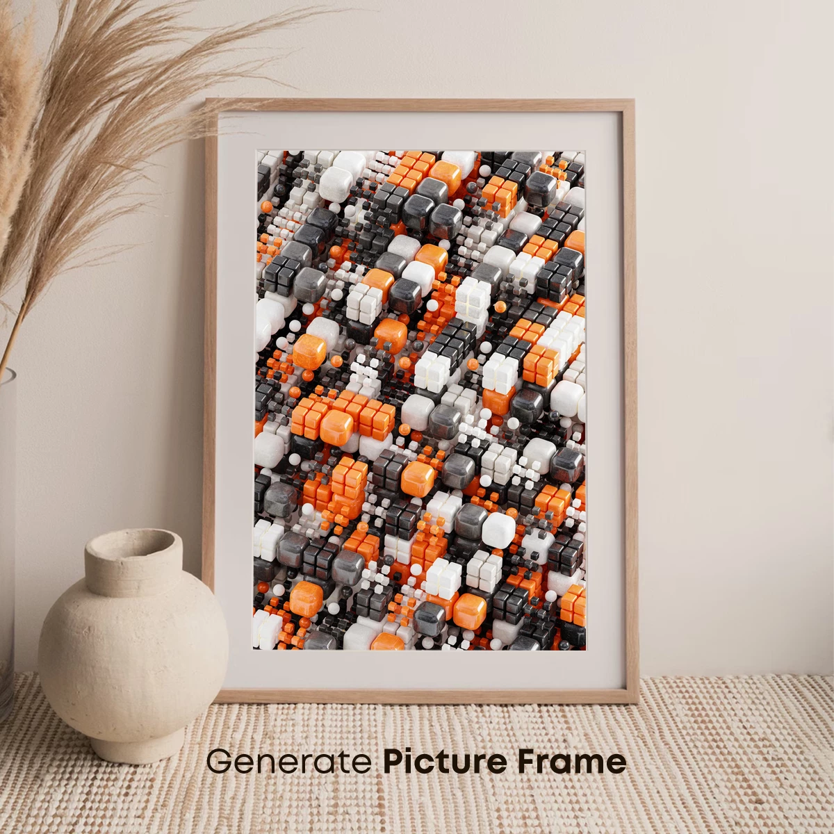 Cubist Mosaic Symphony: Orange, White, and Gray Harmony - Image 7