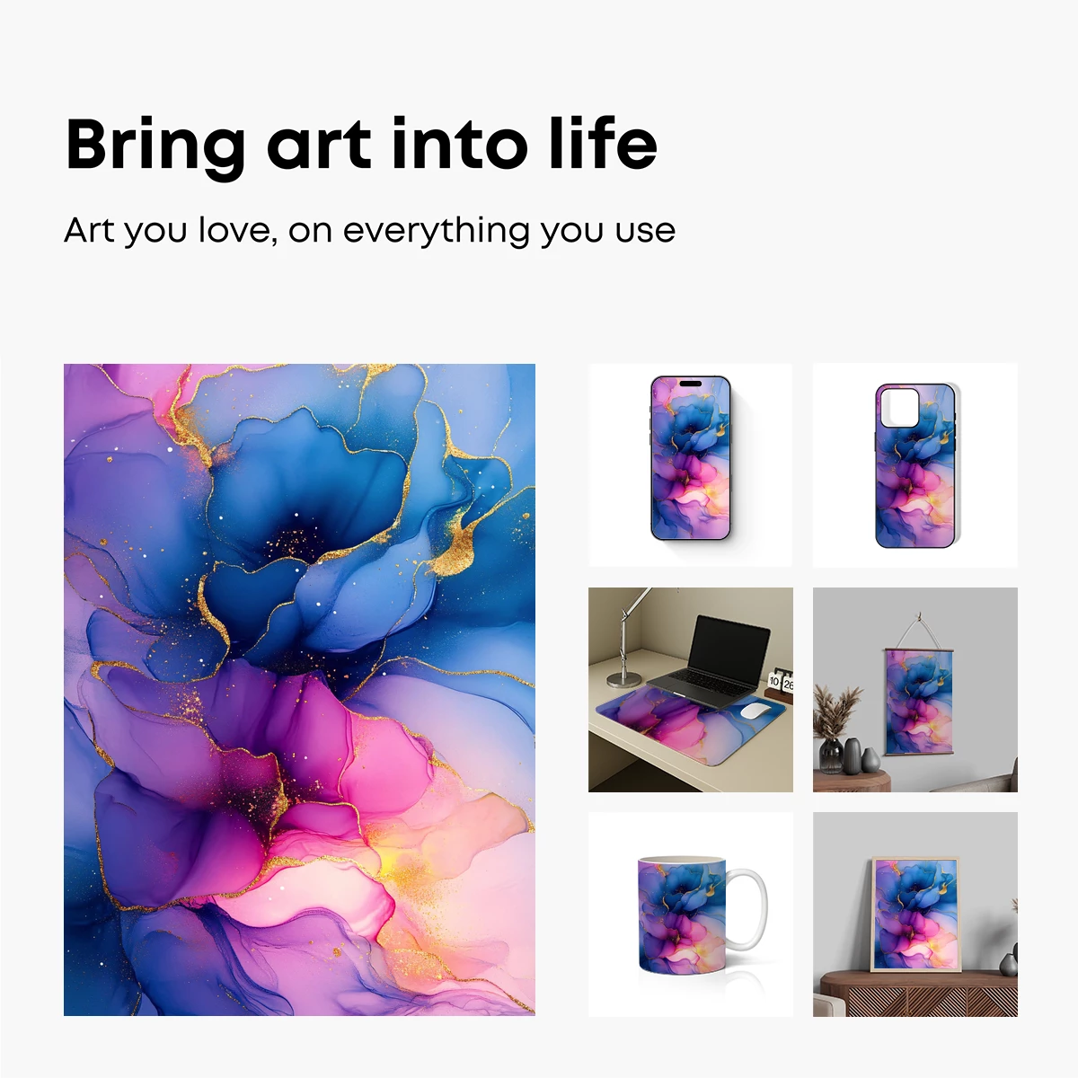 Ethereal Ink Symphony: Gold-Trimmed Fluid Art