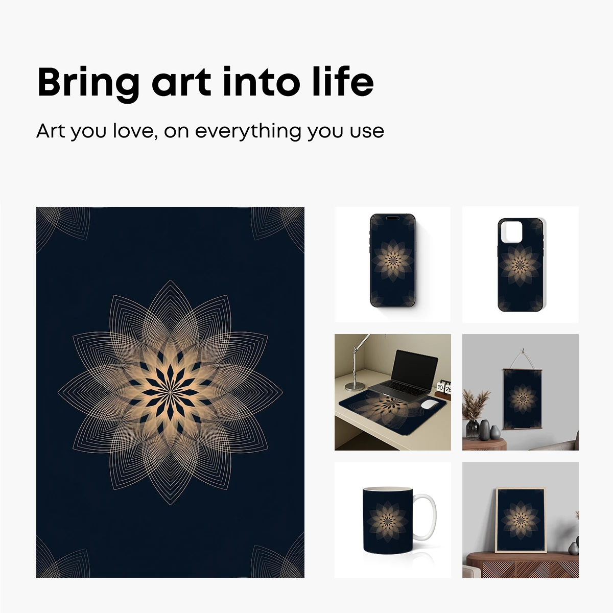 Ethereal Lotus Bloom: Golden Lines on Midnight Blue - Image 2