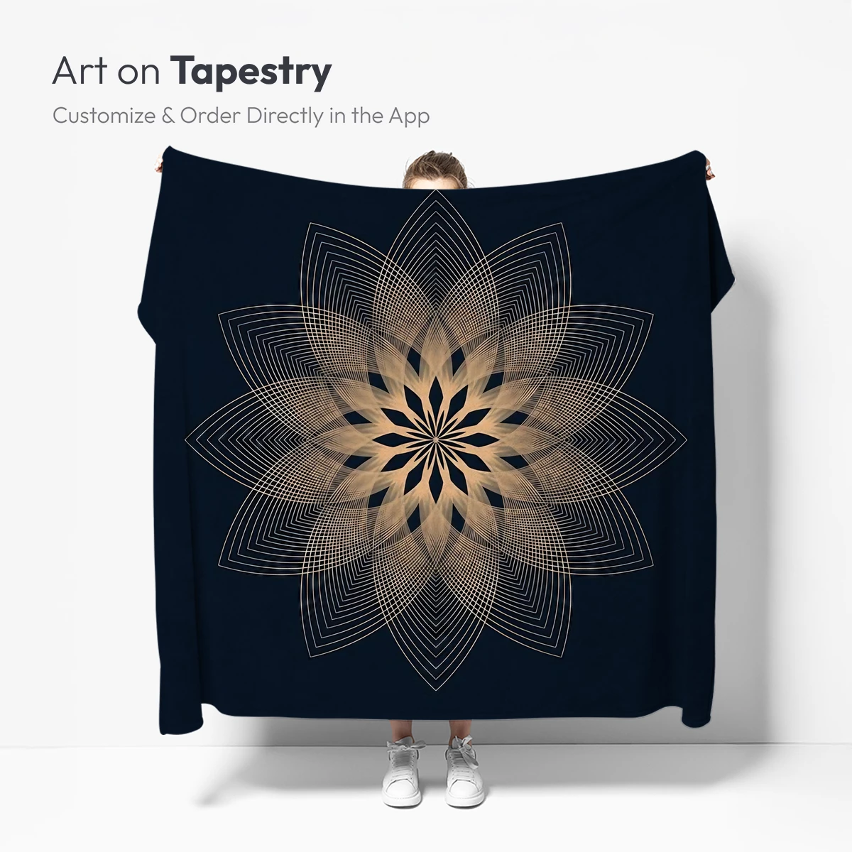 Ethereal Lotus Bloom: Golden Lines on Midnight Blue - Image 5