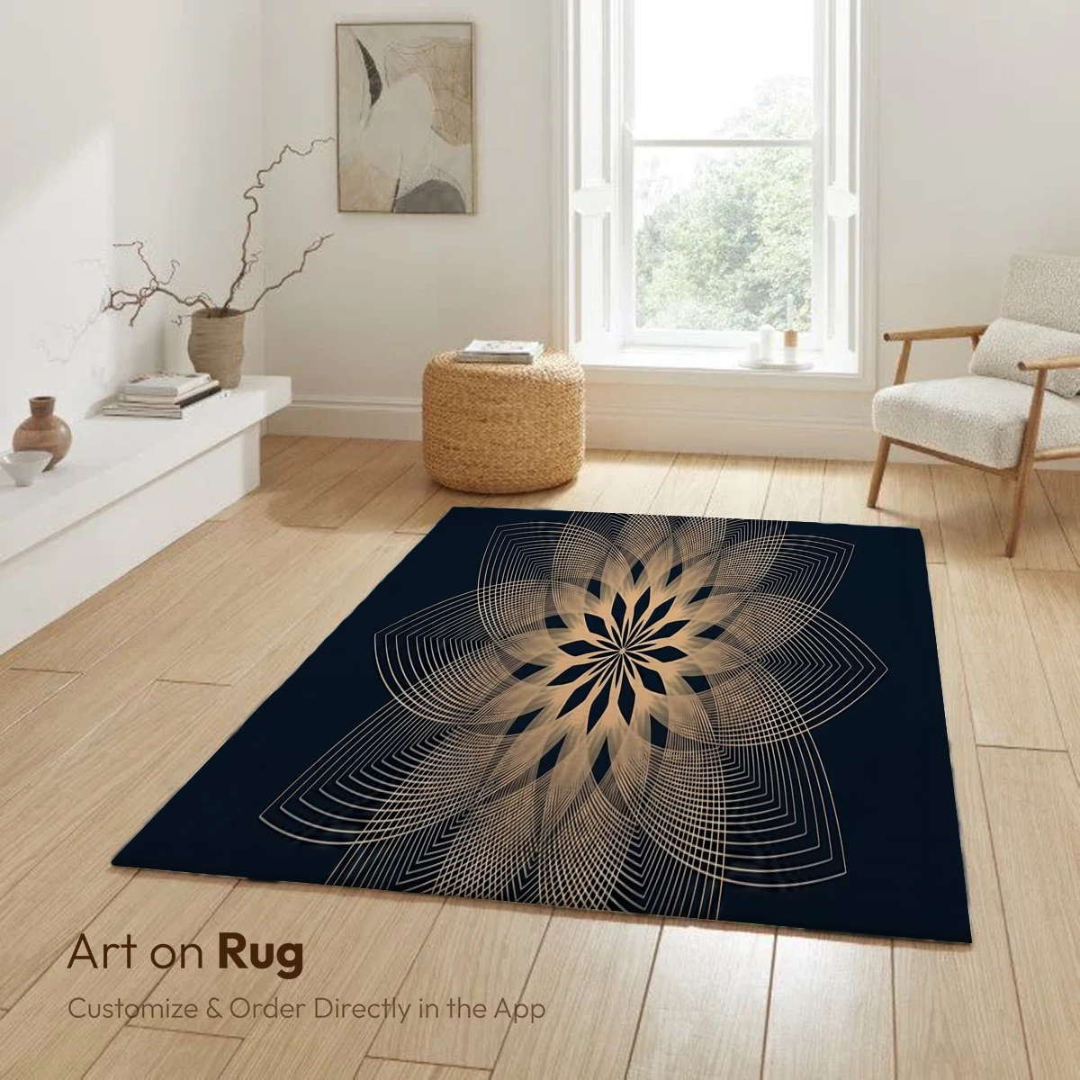 Ethereal Lotus Bloom: Golden Lines on Midnight Blue - Image 6