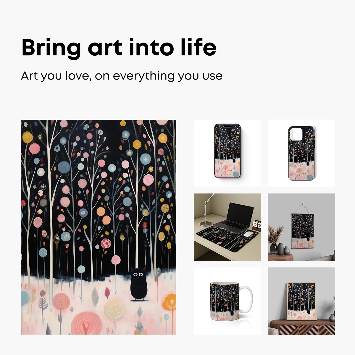 Enchanted Night Forest: Whimsical Trees and a Curious Owl - Image 2