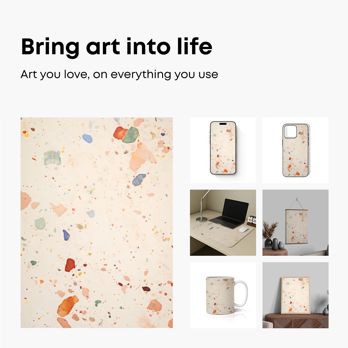 Abstract Terrazzo Canvas: Colorful Flecks on Cream - Image 2