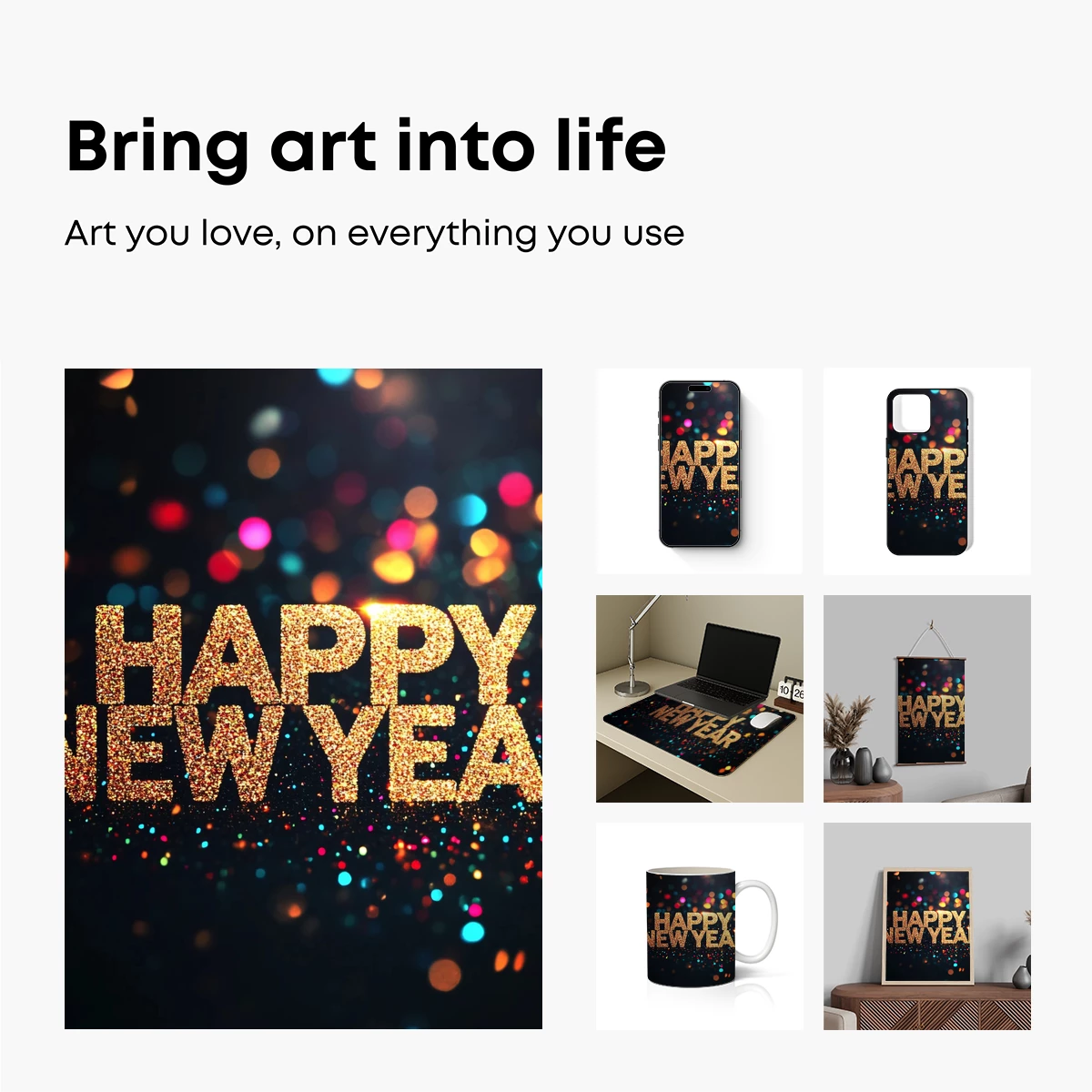 Golden 'Happy New Year' Amidst Festive Bokeh Lights - Image 2