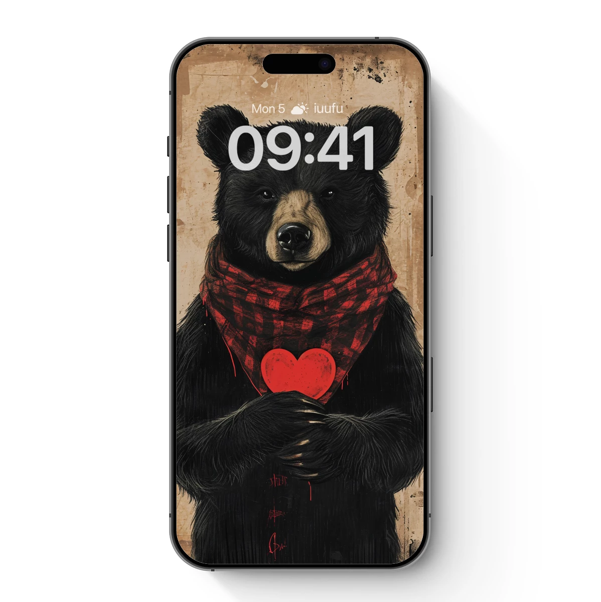 Bear with Heart: Plaid Scarf Embrace