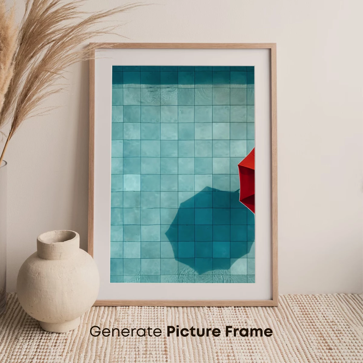 Crimson Umbrella Over Azure Tiles - Image 7