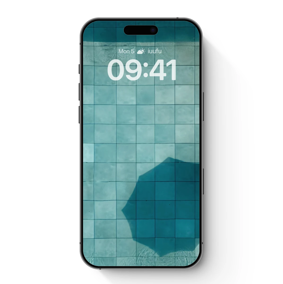 Crimson Umbrella Over Azure Tiles