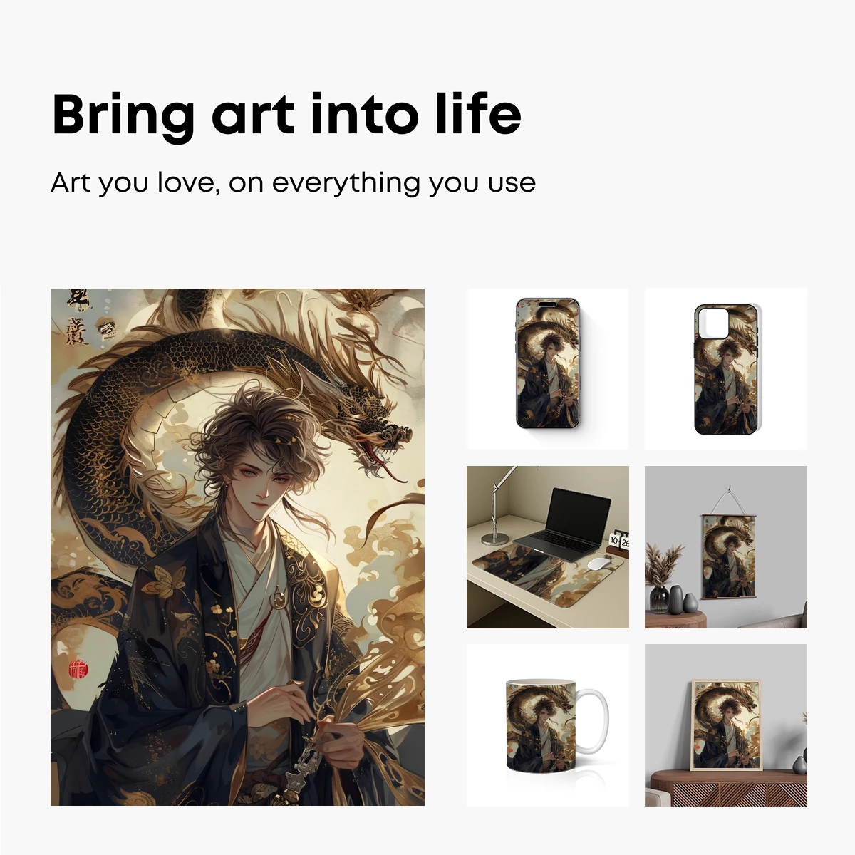 Eternal Dragon Embrace: Mythic Warrior in Silk Robes - Image 2