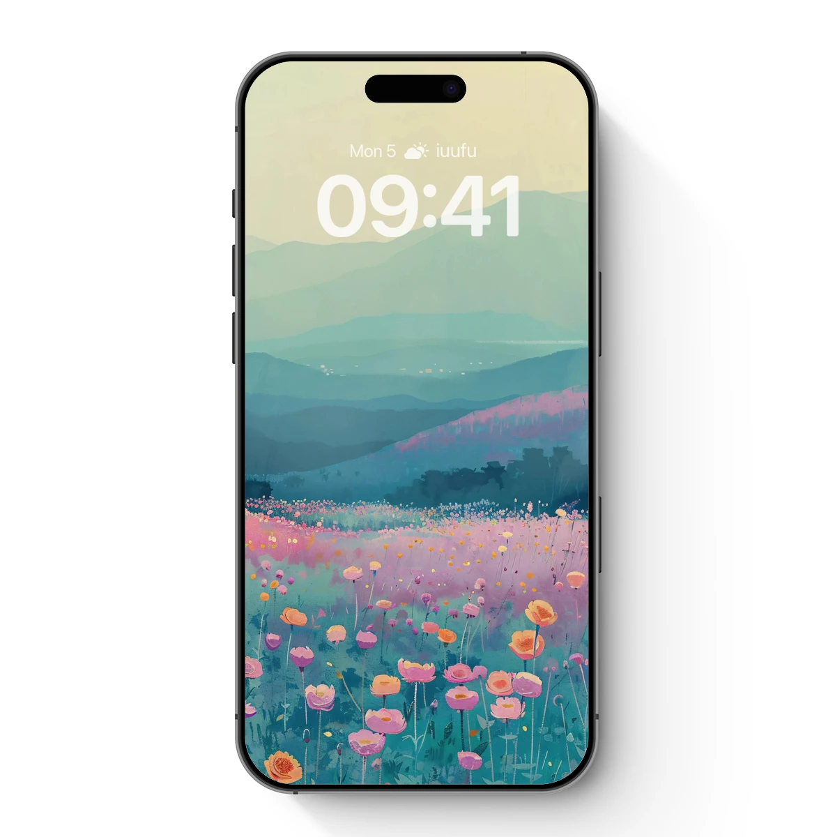 Dreamy Floral Valley: Pastel Hues and Misty Mountains