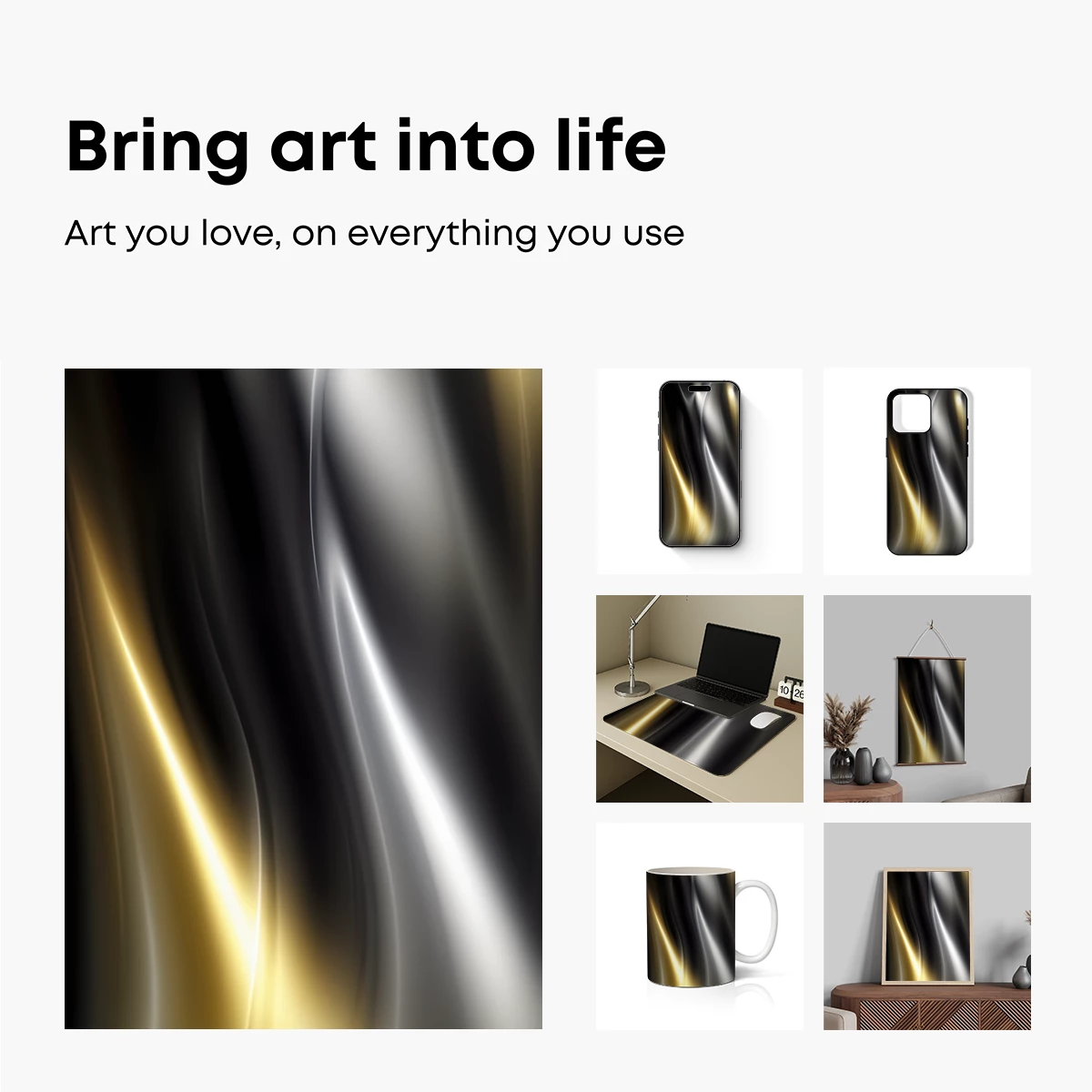 Elegant Silk Symphony: Gold and Silver Waves - Image 2