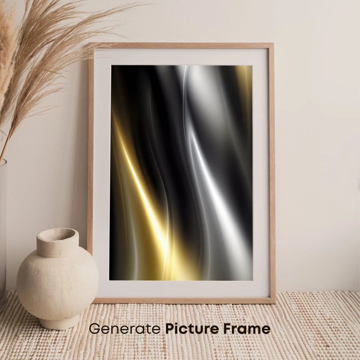 Elegant Silk Symphony: Gold and Silver Waves - Image 7