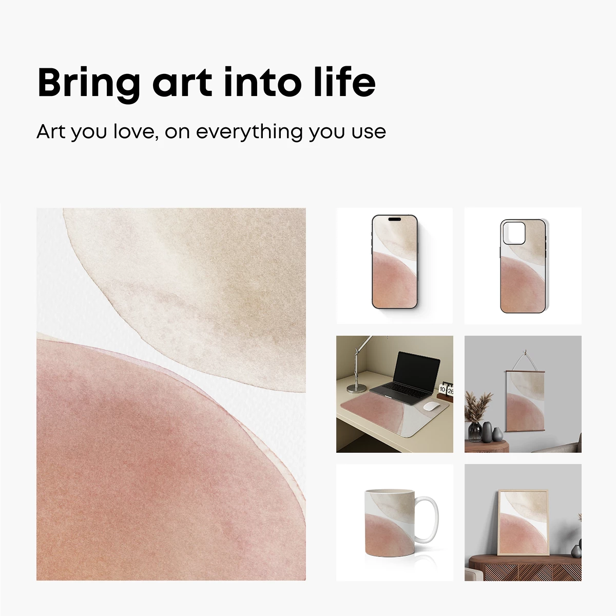 Abstract Watercolor Harmony: Blush and Beige Elegance - Image 2