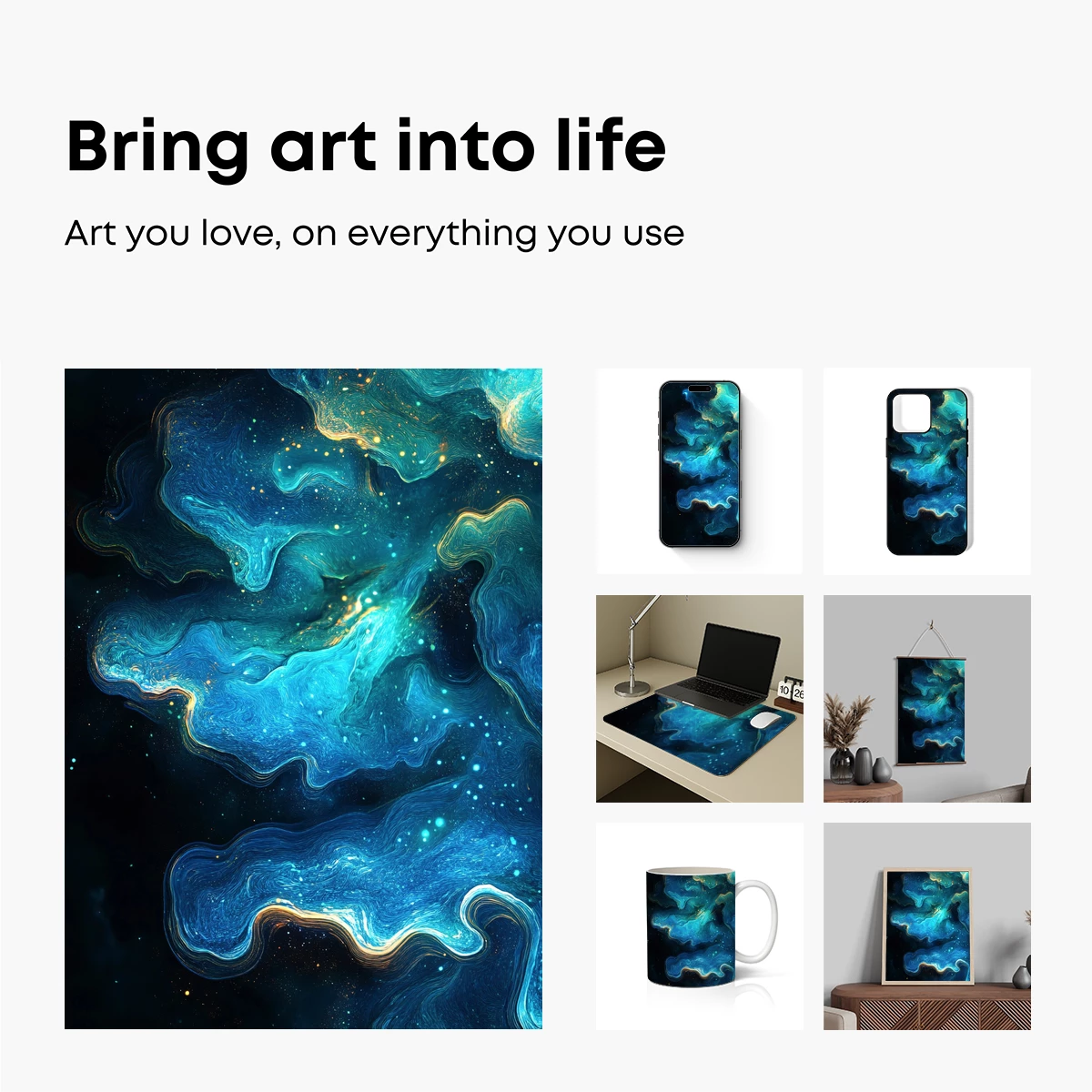 Cosmic Swirls: Teal and Gold Nebula Art - Image 2