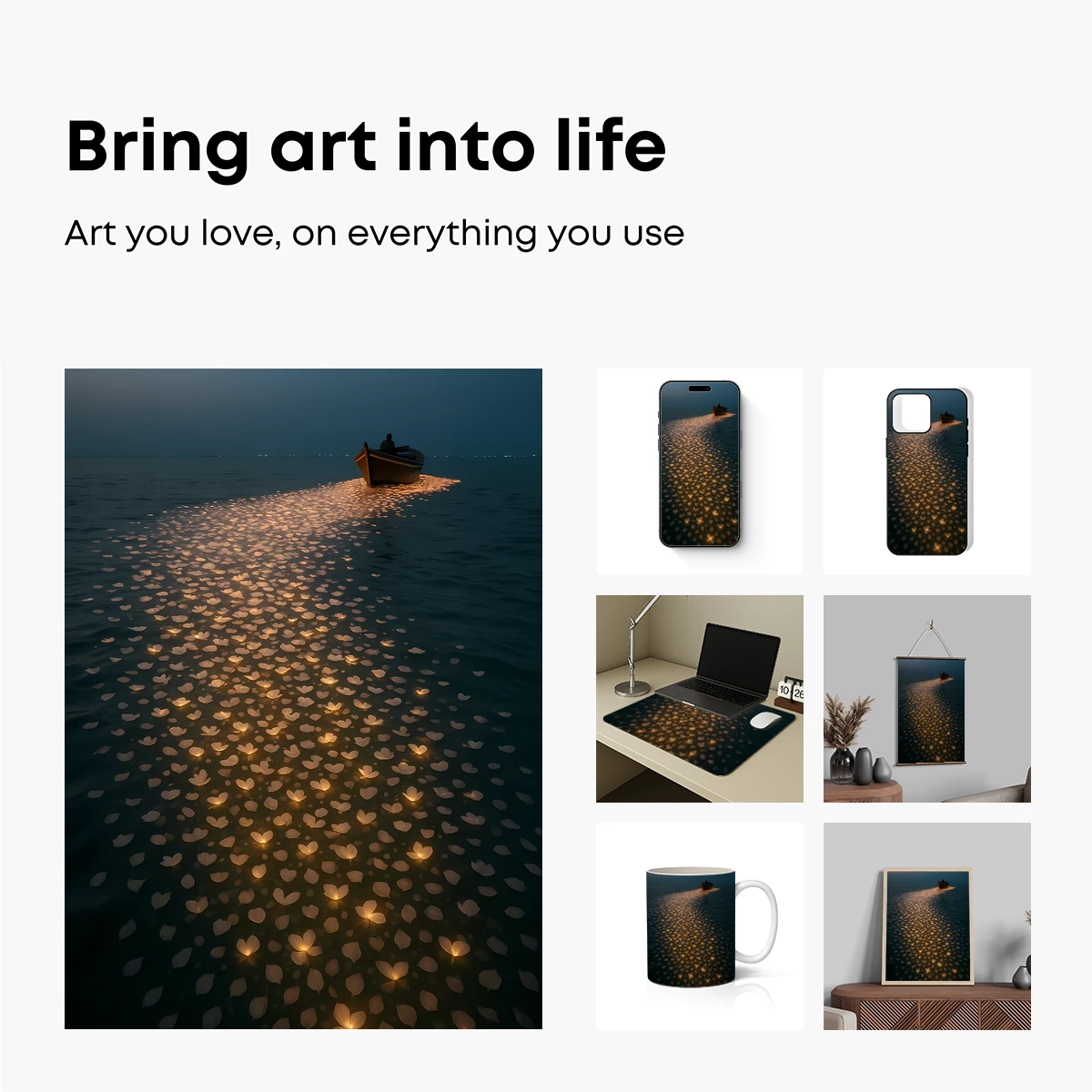 Luminous Path of Petals: Serene Night Voyage - Image 2