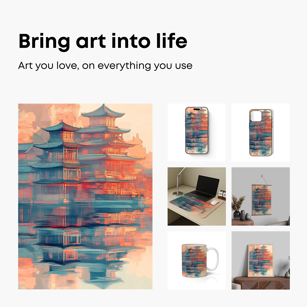 Ethereal Pagoda Reflections in Sunset Hues - Image 2