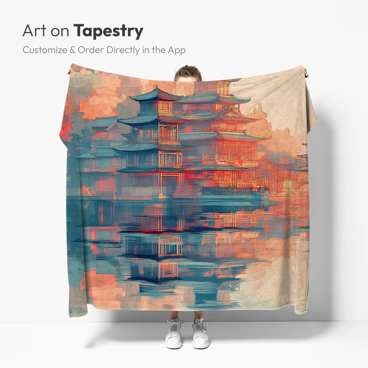 Ethereal Pagoda Reflections in Sunset Hues - Image 5