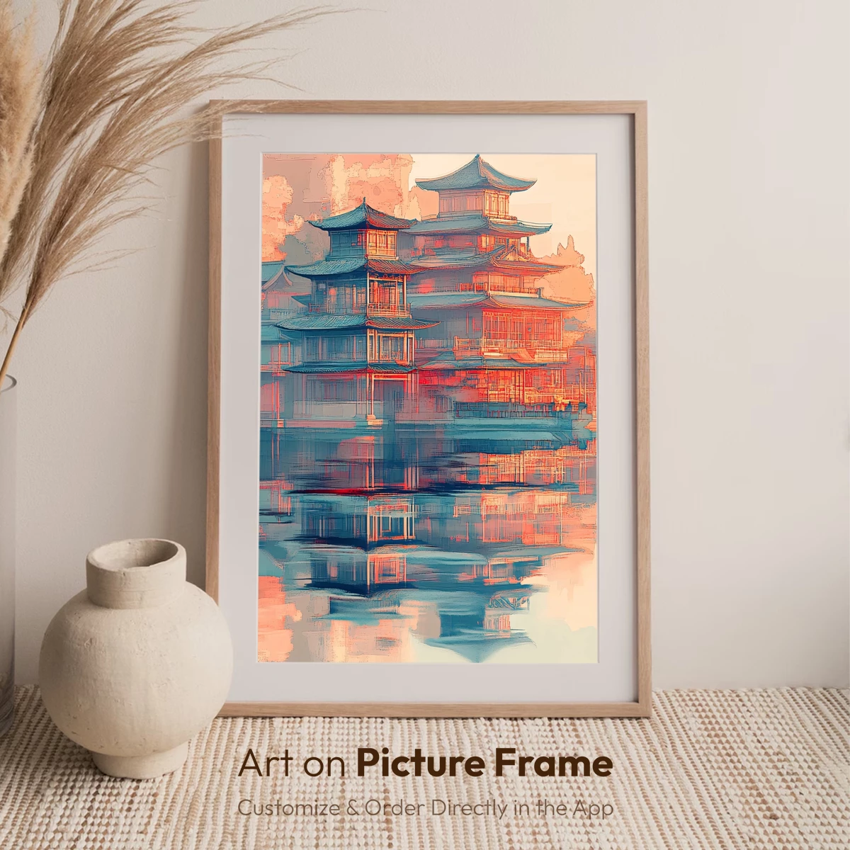 Ethereal Pagoda Reflections in Sunset Hues - Image 7