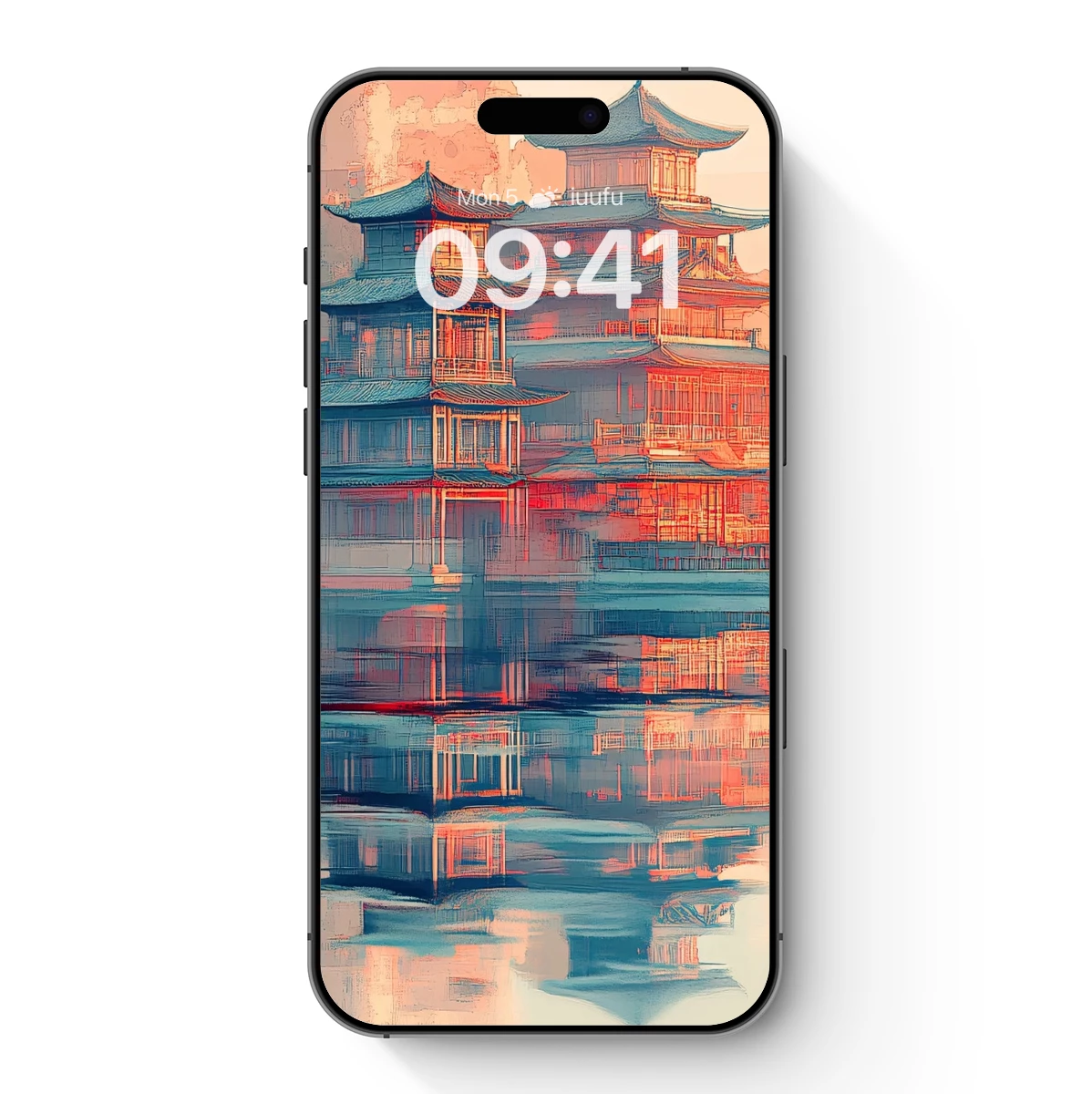 Ethereal Pagoda Reflections in Sunset Hues