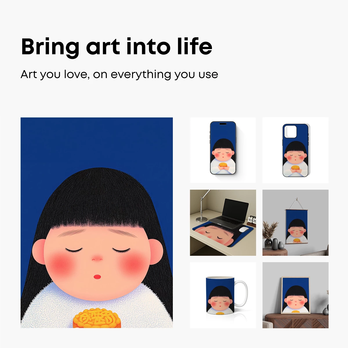 Charming Cartoon Girl with Festive Mooncake - Image 2