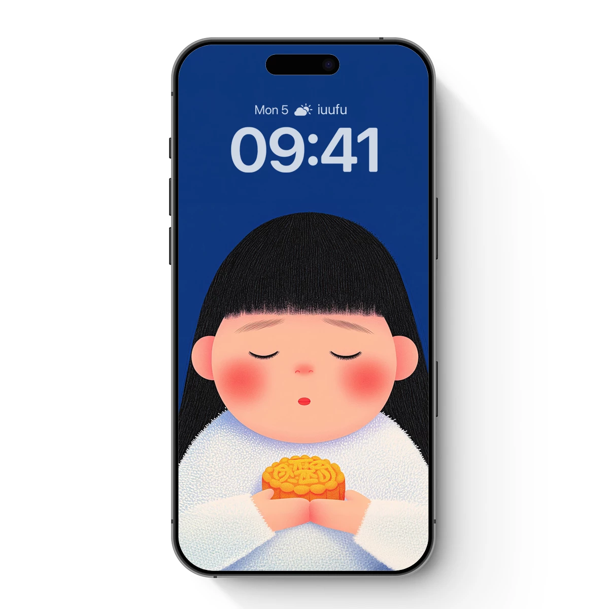 Charming Cartoon Girl with Festive Mooncake Charming Cartoon Girl with Festive Mooncake