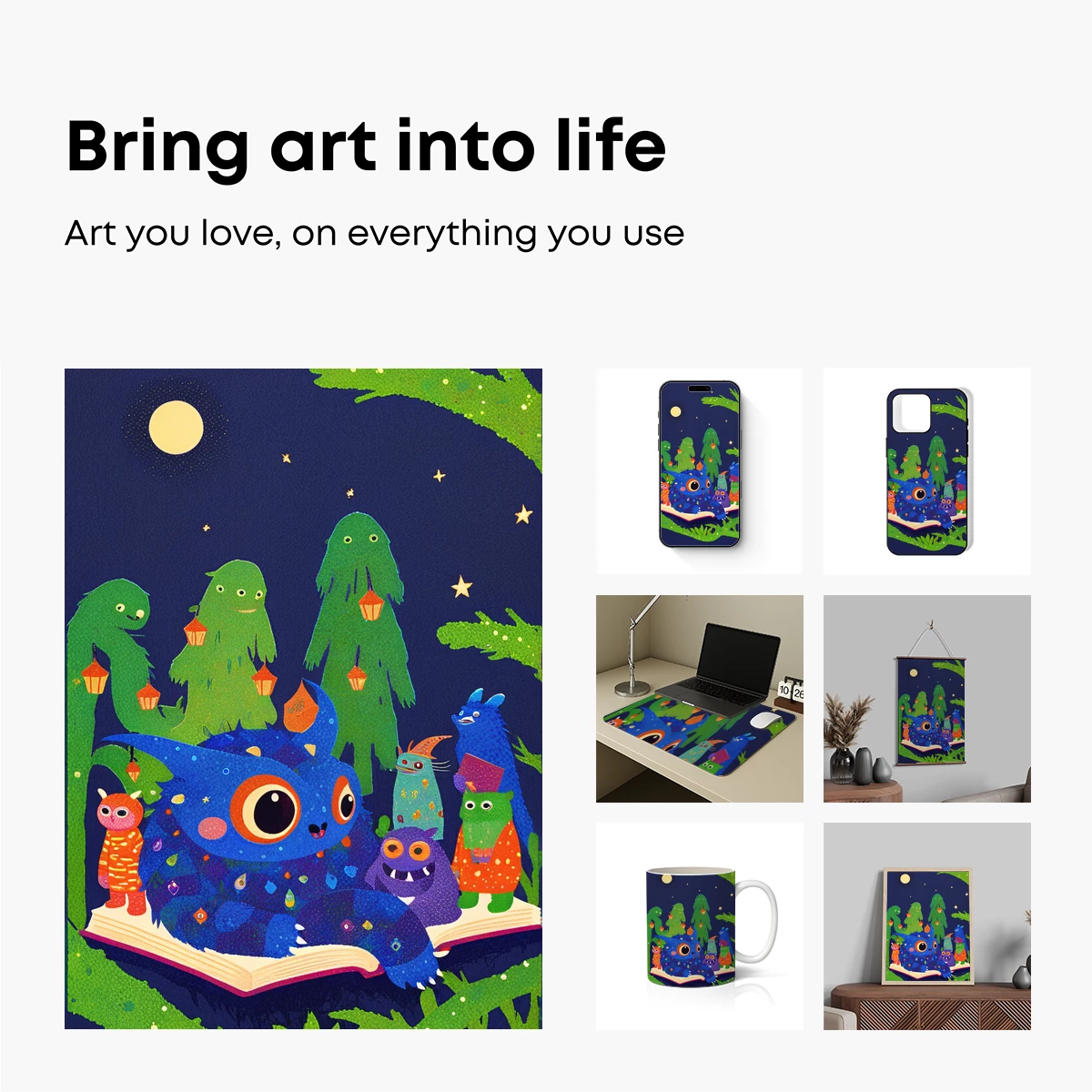 Enchanted Night Tales: Monsters Reading Under Moonlight - Image 2