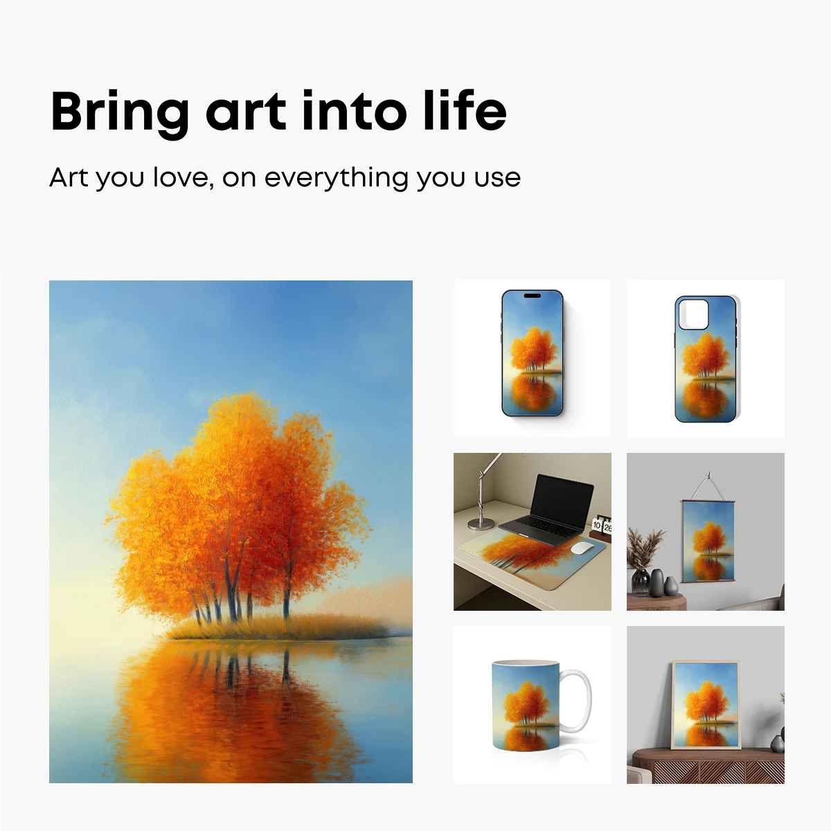 Autumn Reflections: Golden Trees Mirrored in Serene Waters - Image 2