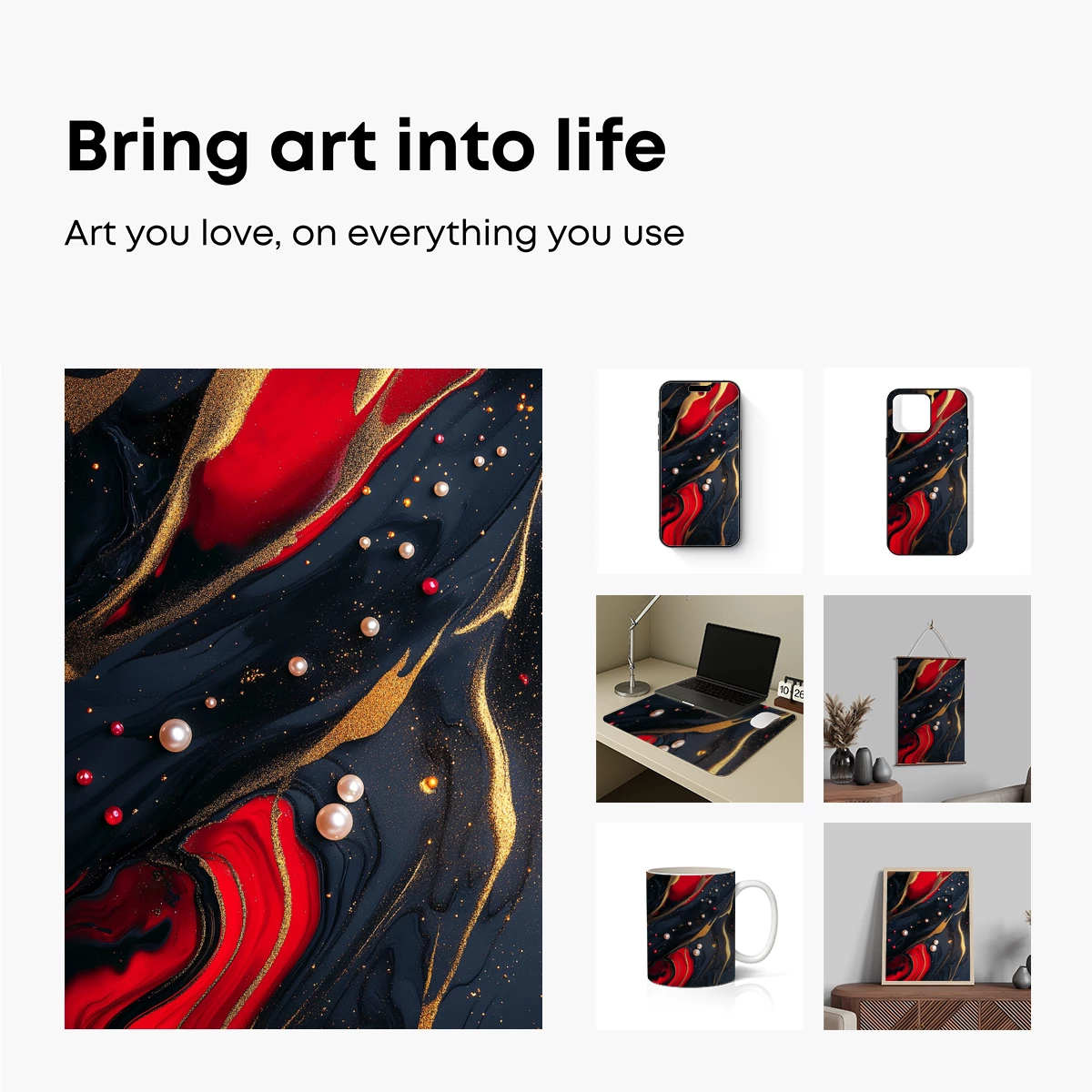 Elegant Abyss: Red, Gold, and Pearl Fusion - Image 2