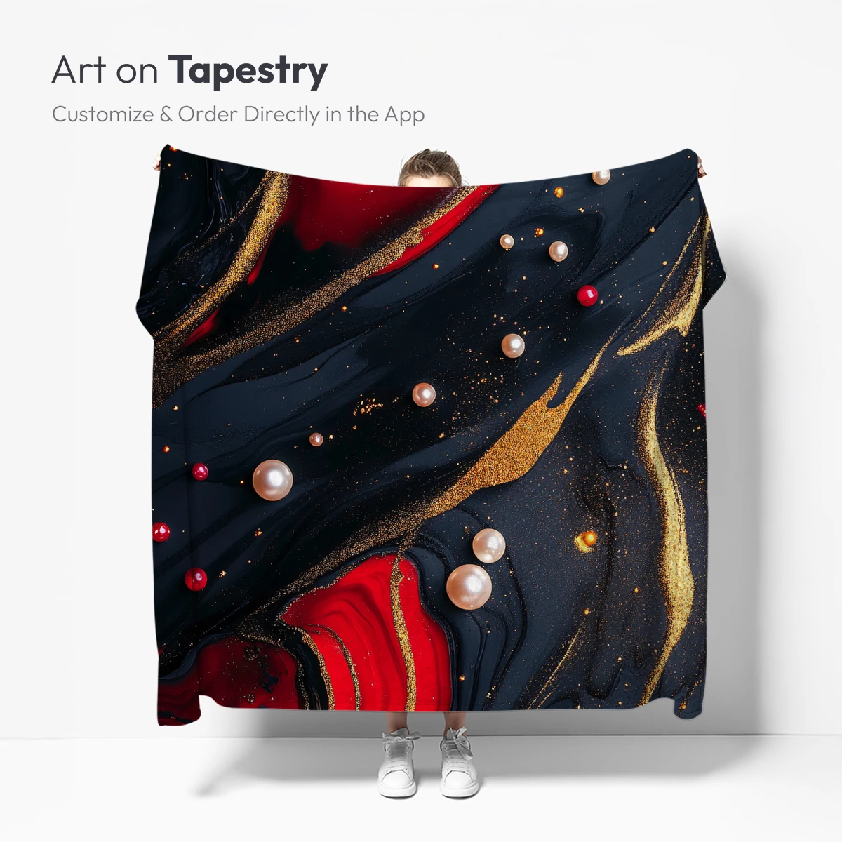 Elegant Abyss: Red, Gold, and Pearl Fusion - Image 5