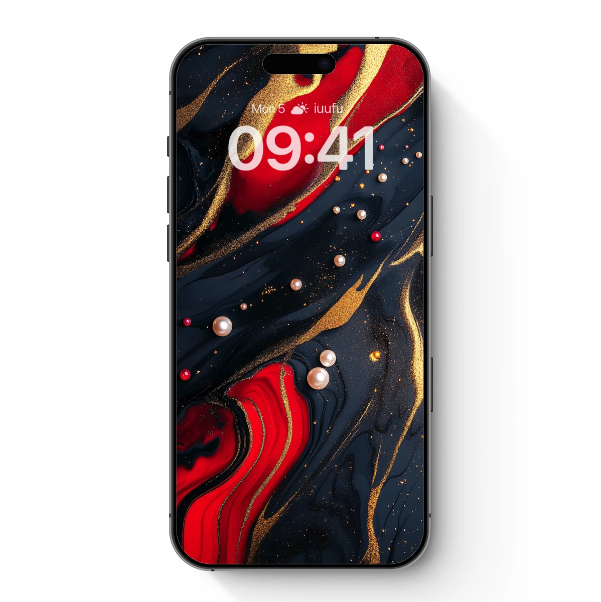 Elegant Abyss: Red, Gold, and Pearl Fusion