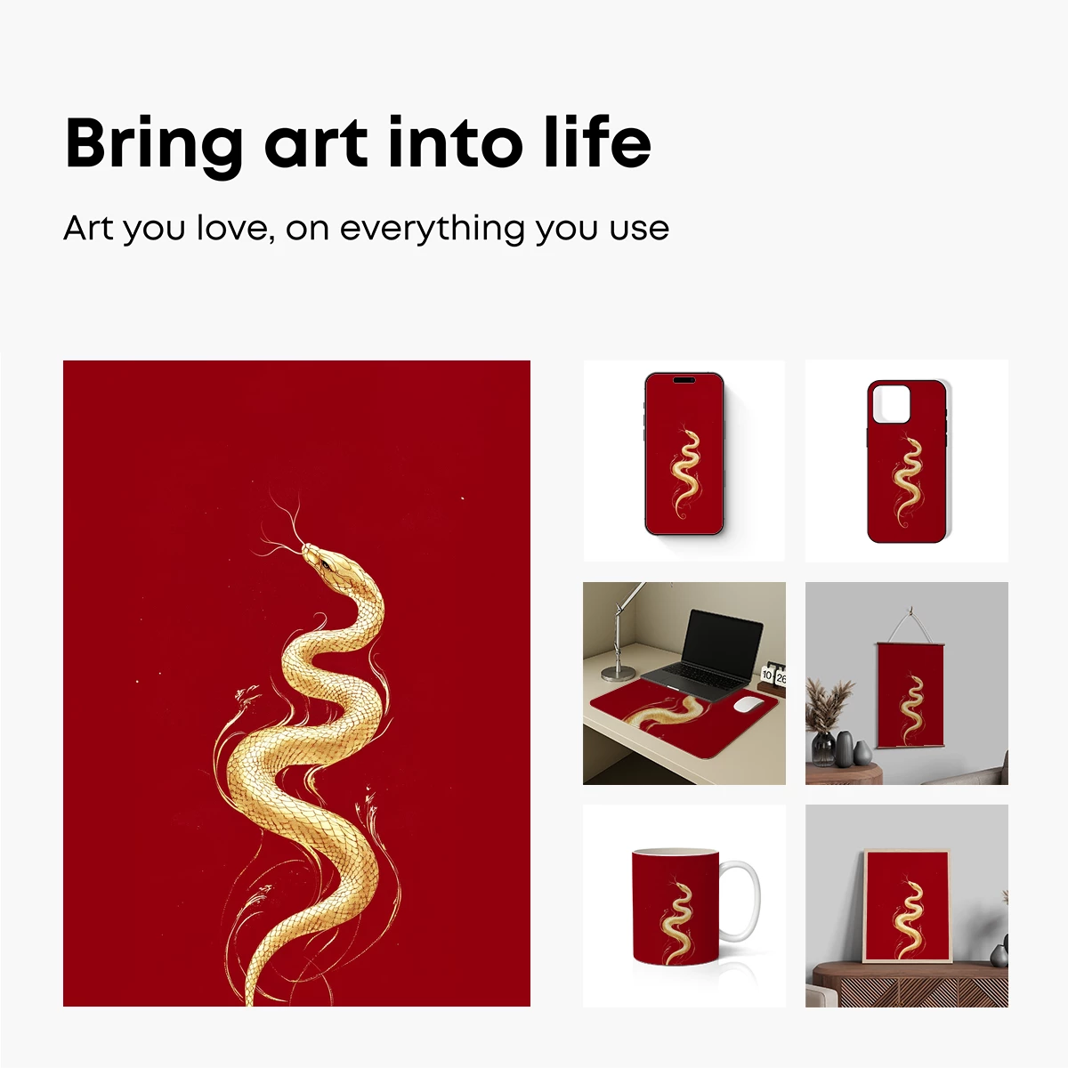 Golden Serpent in Crimson: Elegance Uncoiled - Image 2