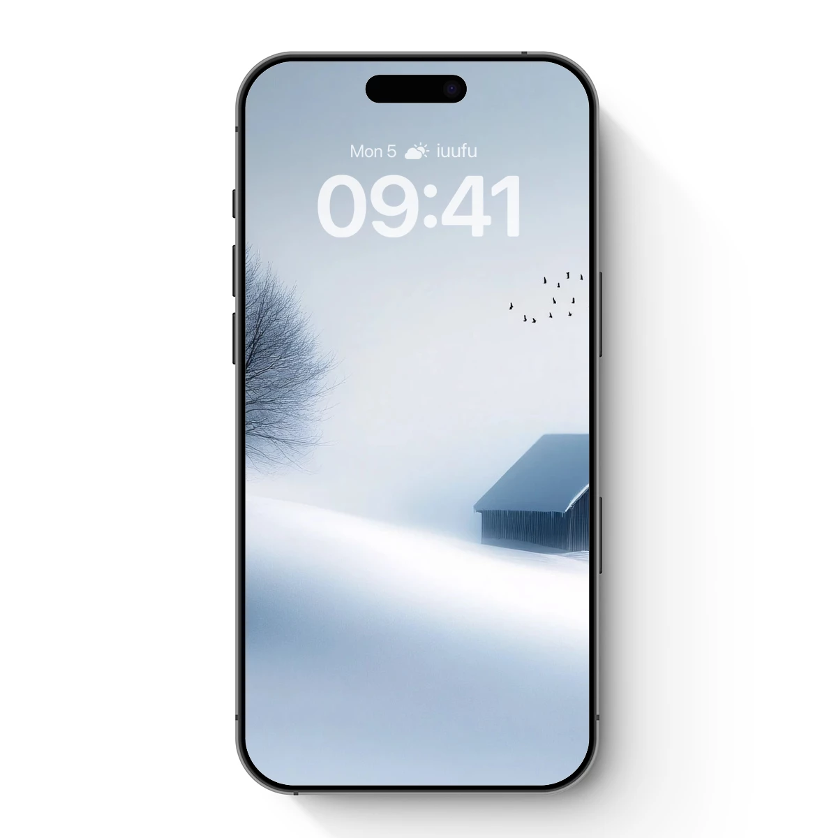 Solitary Winter Retreat: Snowy Cabin and Bare Tree