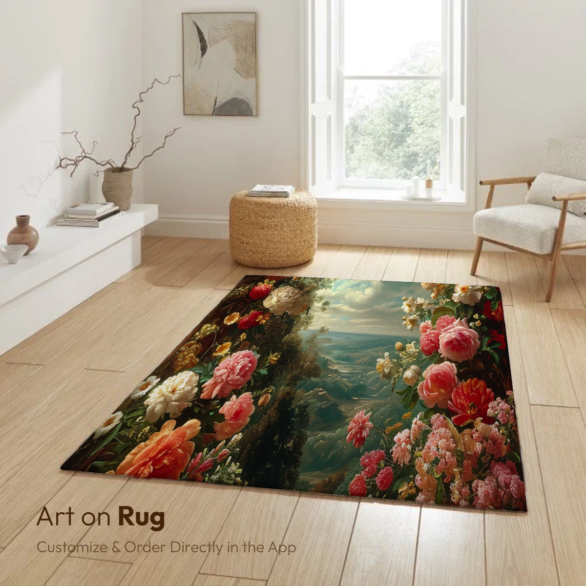 Floral Archway to Serenity: A Painterly Landscape Framed by Blooms - Image 6