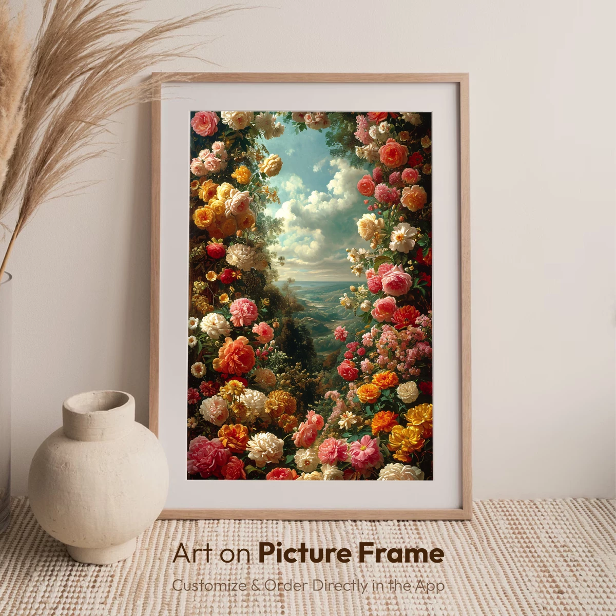 Floral Archway to Serenity: A Painterly Landscape Framed by Blooms - Image 7