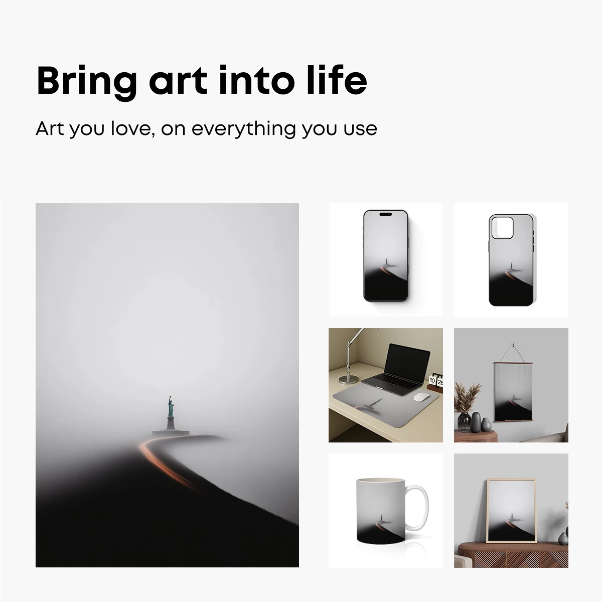 Foggy Path to Liberty: Ethereal Statue Silhouette - Image 2