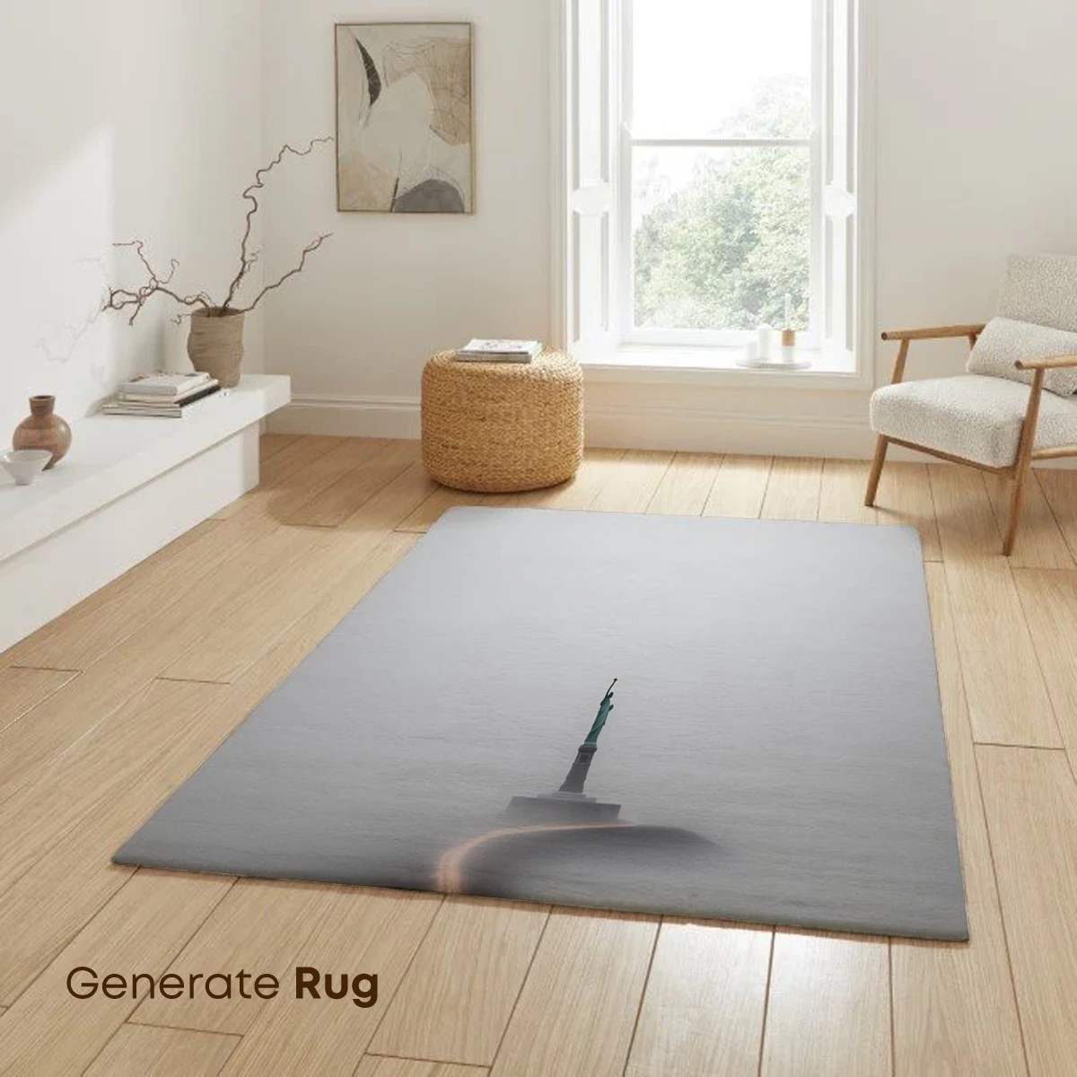 Foggy Path to Liberty: Ethereal Statue Silhouette - Image 6