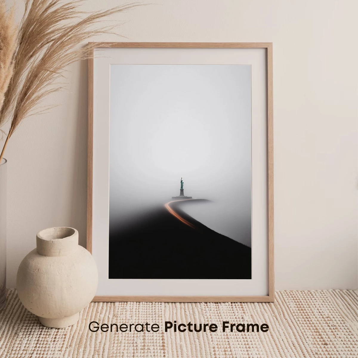 Foggy Path to Liberty: Ethereal Statue Silhouette - Image 7