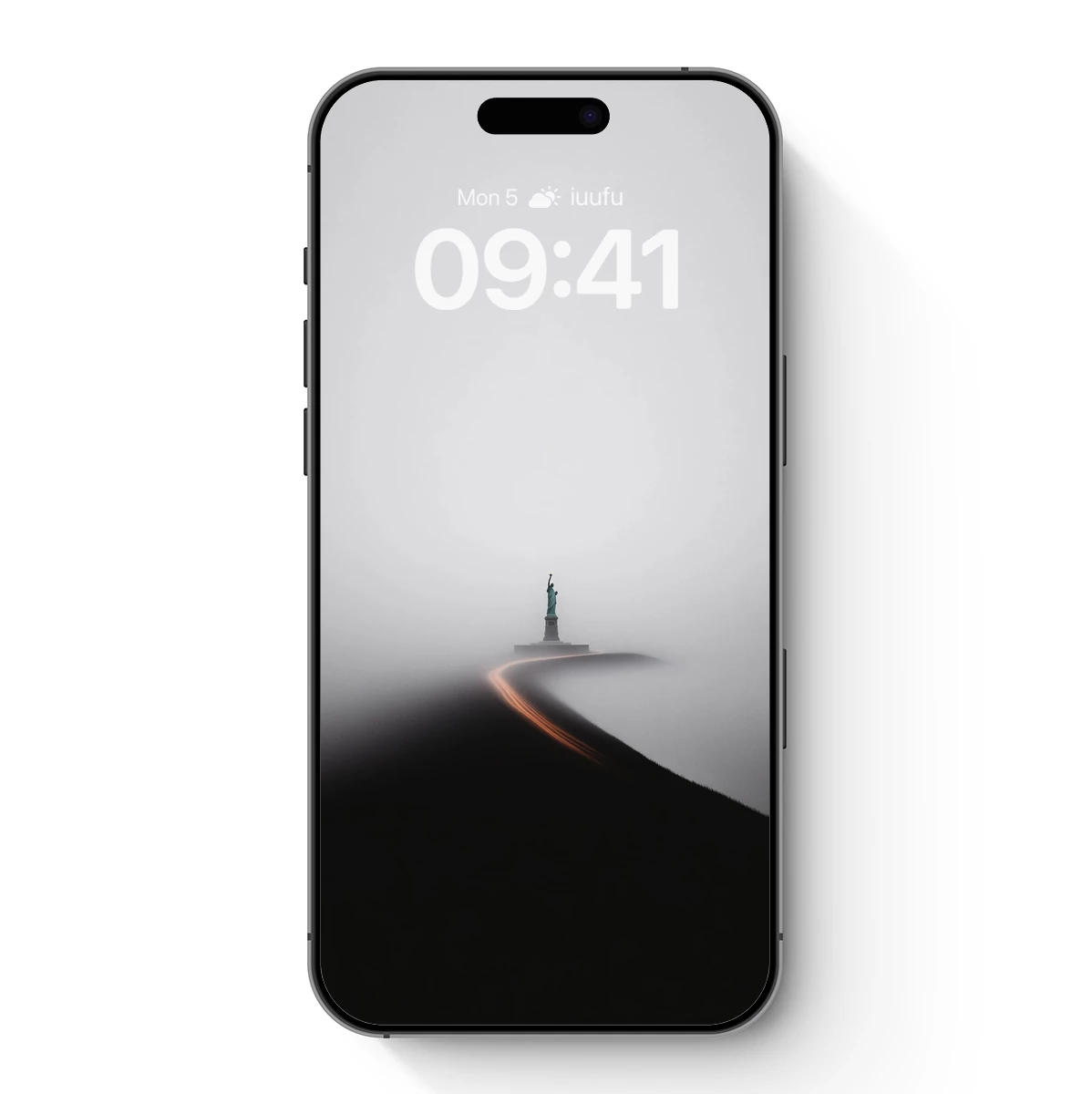 Foggy Path to Liberty: Ethereal Statue Silhouette