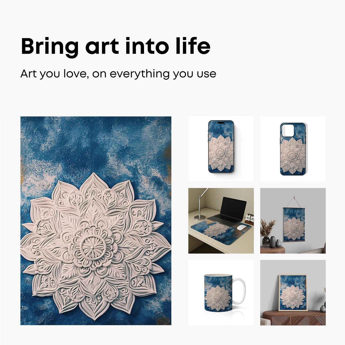 Ethereal Mandala on Azure Canvas - Image 2