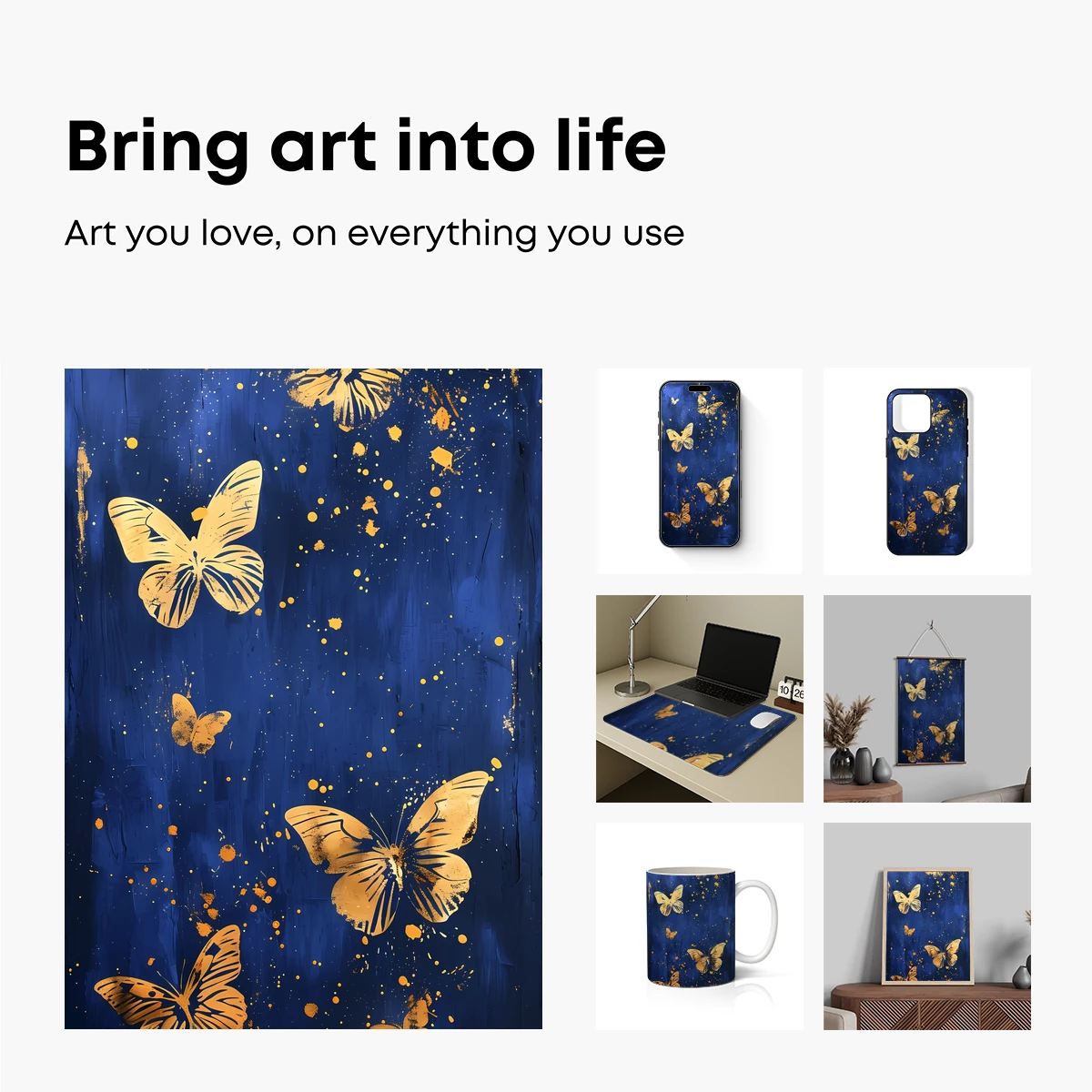 Golden Butterflies in Midnight Blue - Image 2