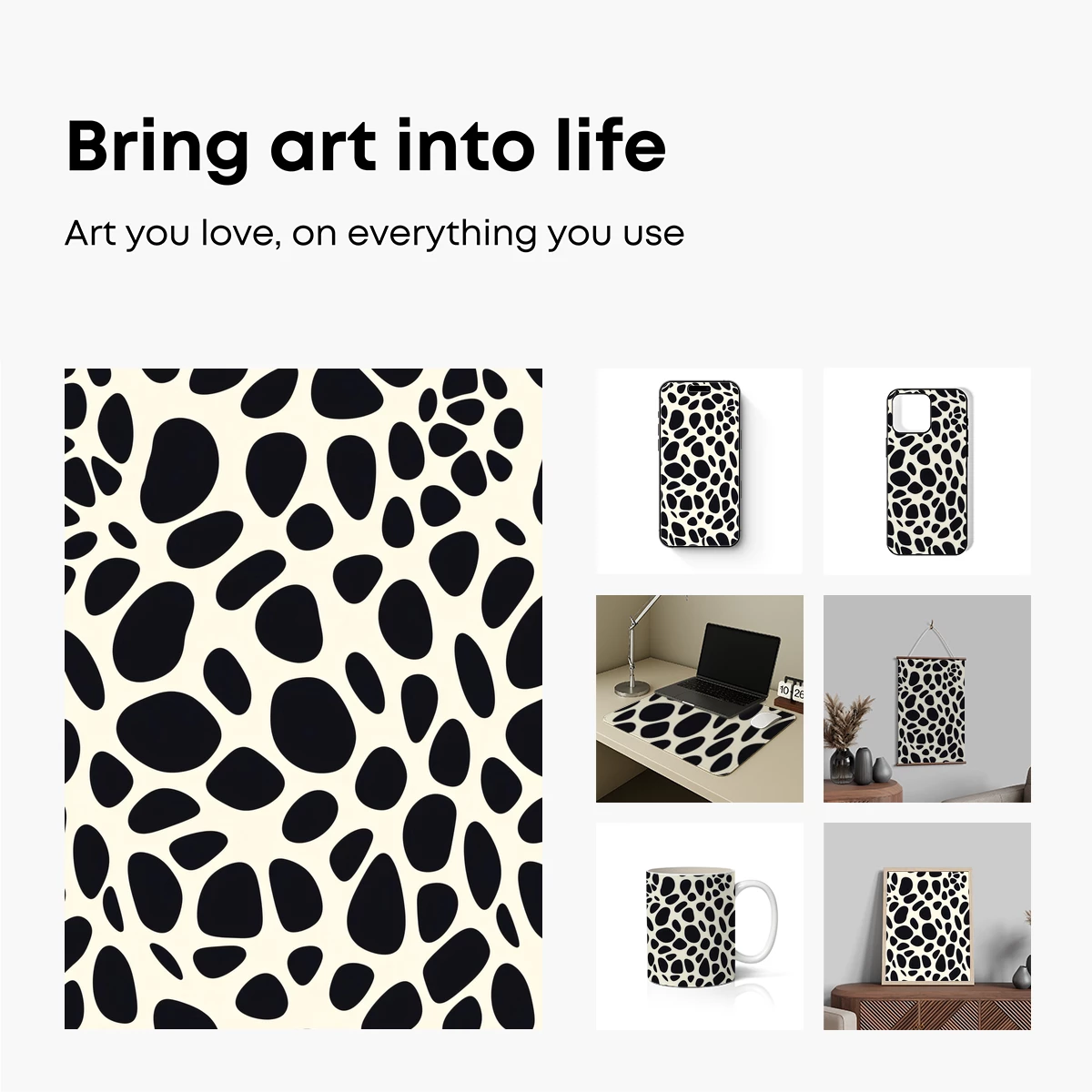 Abstract Pebble Symphony: Organic Black Shapes on Cream - Image 2