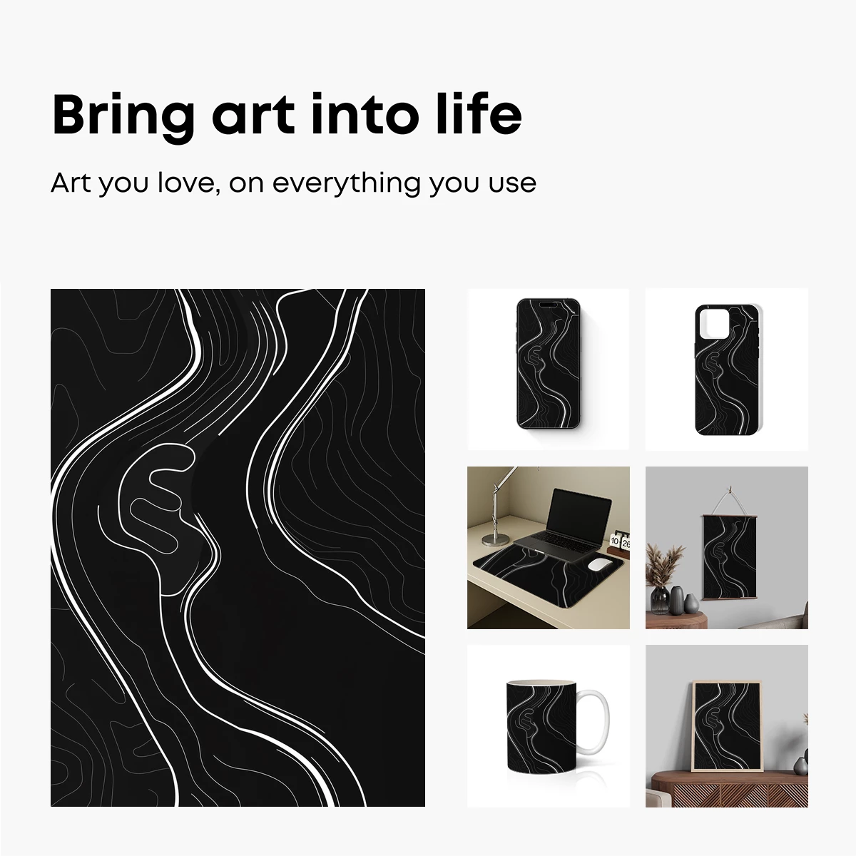 Contour Elegance: White Lines on Black Canvas - Image 2